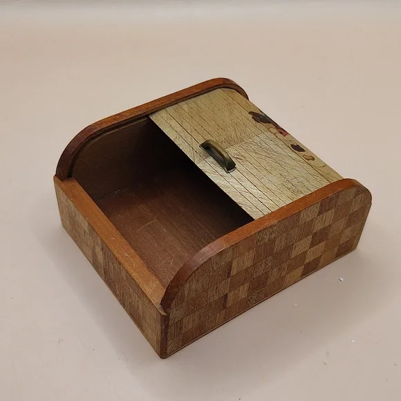 Vintage SCOTTY DOGS Inlaid Wood Case With Rolltop Articulated Lid JAPAN - Picture 3 of 8